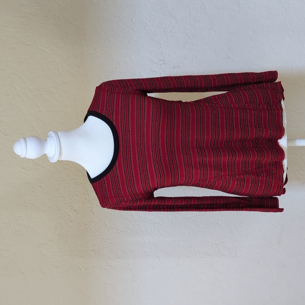 Love, Fire Red Black Stripe Long Sleeve High Low Hem Knit Tee Size Large